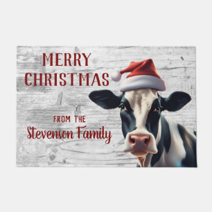 Christmas Holstein Cow Santa Family Name Zuhause Fußmatte