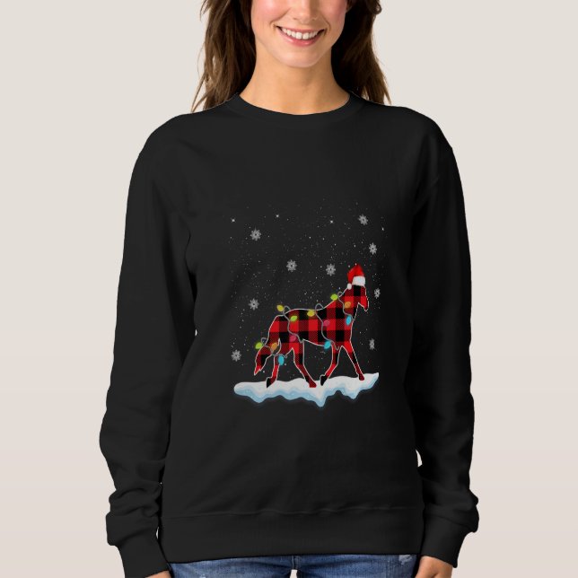 Christmas Horse Animals  Santa Hat Xmas Lights Sweatshirt (Vorderseite)