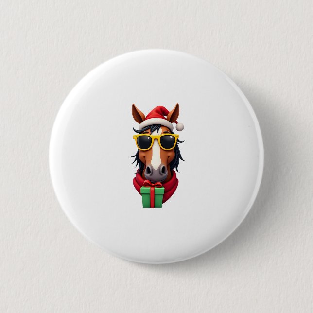 Christmas Horse Back Riding Santa Xmas Women Girls Button (Vorderseite)