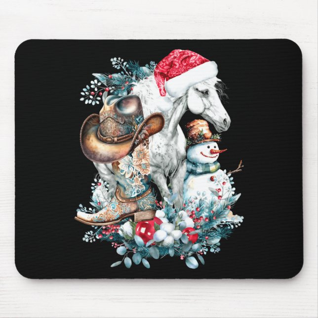 Christmas Horse In Santa Hat Cowgirl Cowboy Boots  Mousepad (Vorne)