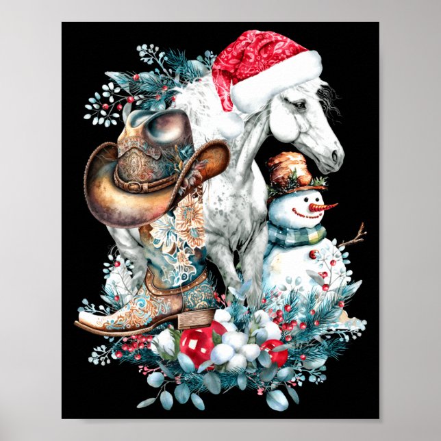 Christmas Horse In Santa Hat Cowgirl Cowboy Boots  Poster (Vorne)