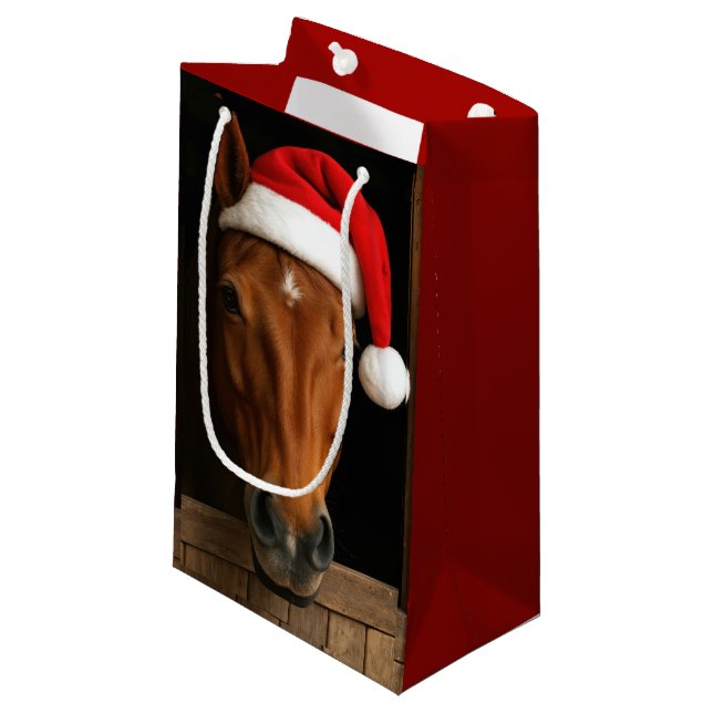 Christmas Horse In Stable Window Kleine Geschenktüte (Vorderseite Schrägansicht)