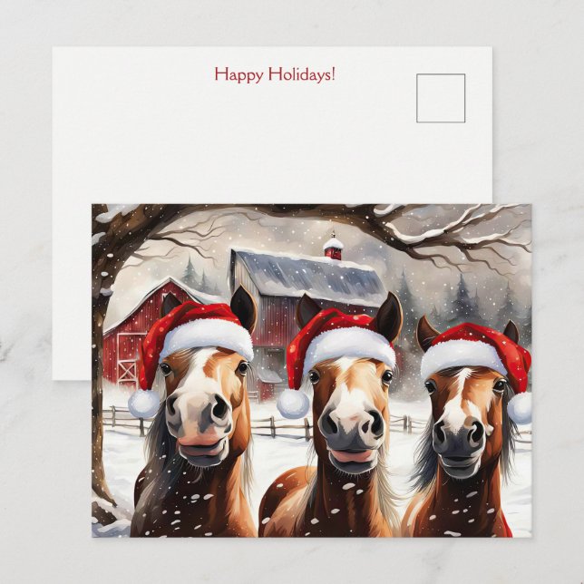 Christmas Horses Cute and Fun Holidays Postkarte (Vorne/Hinten)