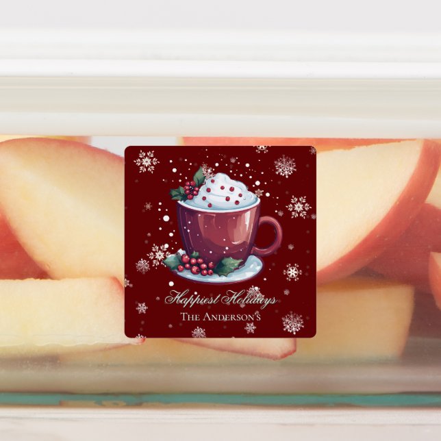 Christmas Hot Chocolate Personalized Red Baking Etiketten (Befestigt)