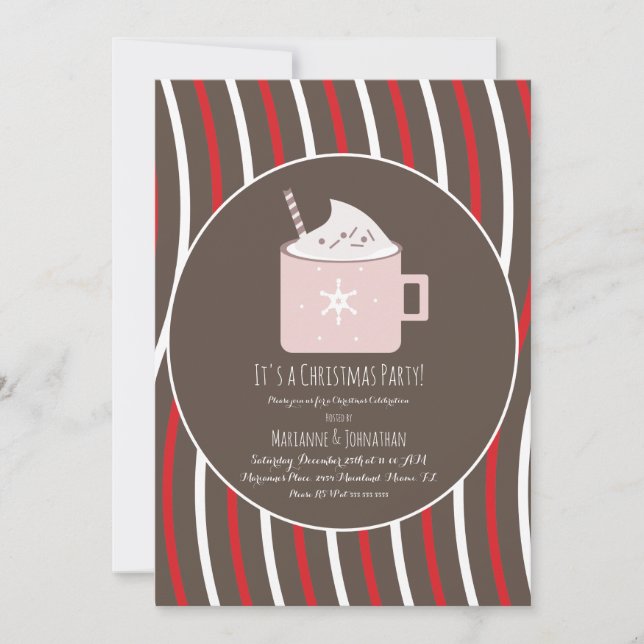 Christmas Hot Cocoa Party Candy Cane Brown Einladung (Vorderseite)