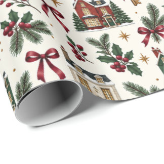 Christmas House Pattern Wrapping Paper Geschenkpapier