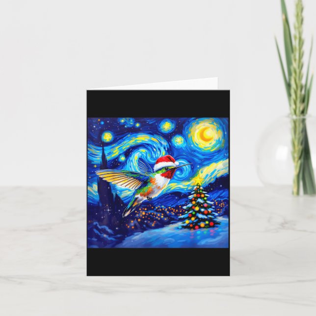 Christmas Hummingbird Santa Hat Van Gogh Starry Ni Karte (Vorderseite)