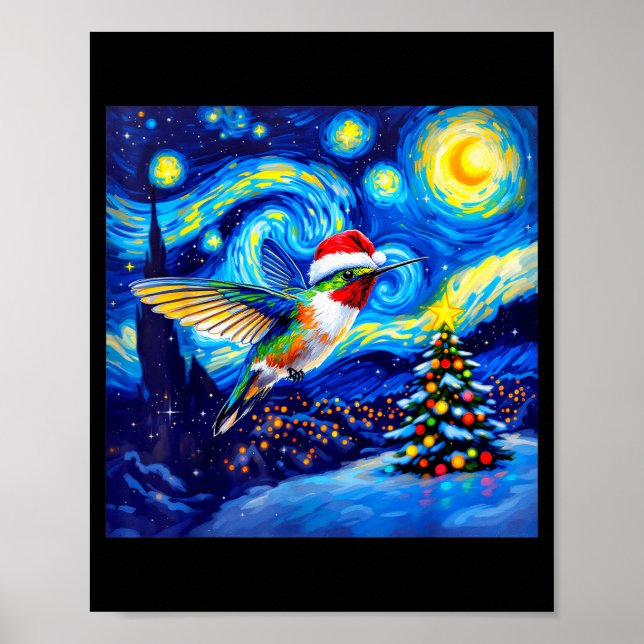 Christmas Hummingbird Santa Hat Van Gogh Starry Ni Poster (Vorne)
