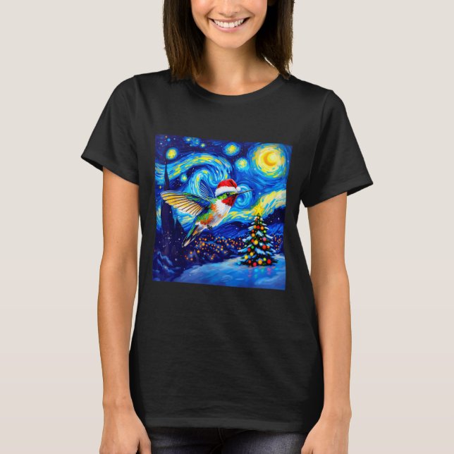 Christmas Hummingbird Santa Hat Van Gogh Starry Ni T-Shirt (Vorderseite)