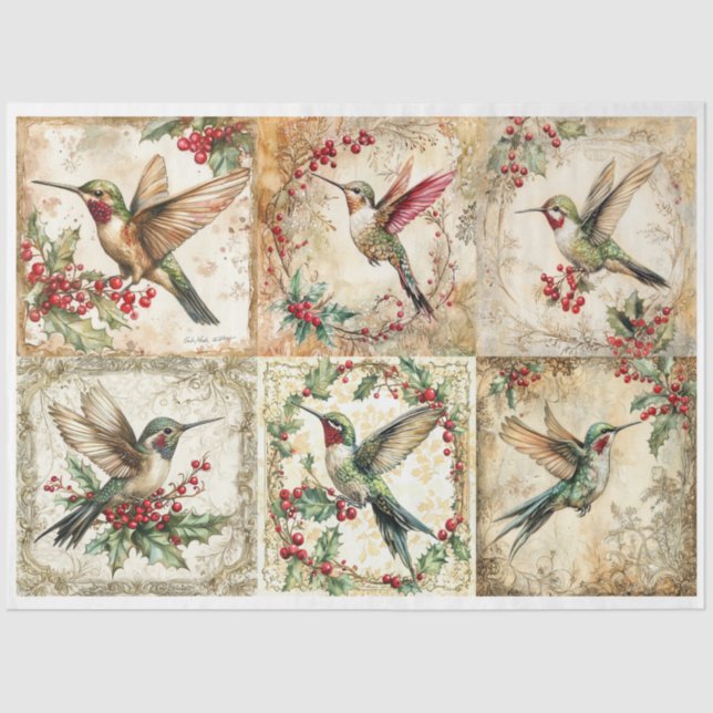 Christmas Hummingbird Squares Seidenpapier (Vorderseite)
