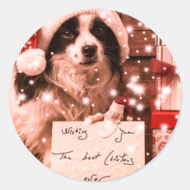 CHRISTMAS HUND MIT Weihnachtsmannmütze STICKER
