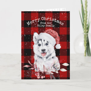 Christmas Husky auf Buffalo Kariert Karte