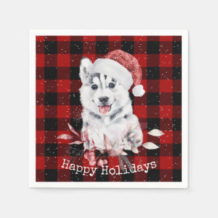 Christmas Husky auf Buffalo Kariert Napkins Serviette
