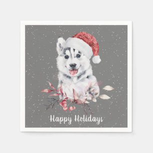 Christmas Husky auf Grau Serviette