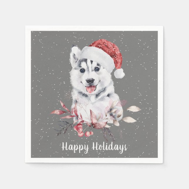 Christmas Husky auf Grau Serviette (Vorderseite)