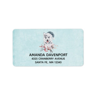 Christmas Husky Dog in einer Weihnachtsmannmütze R Adressaufkleber