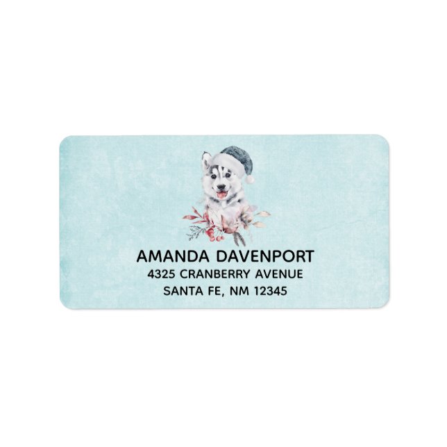 Christmas Husky Dog in einer Weihnachtsmannmütze R Adressaufkleber (Vorne)