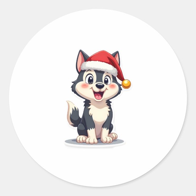 Christmas Husky Dog Lover Malamute (2) Runder Aufkleber (Vorderseite)