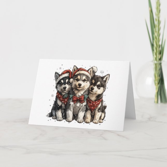 Christmas Husky Hogs Feiertagskarte (Vorderseite)