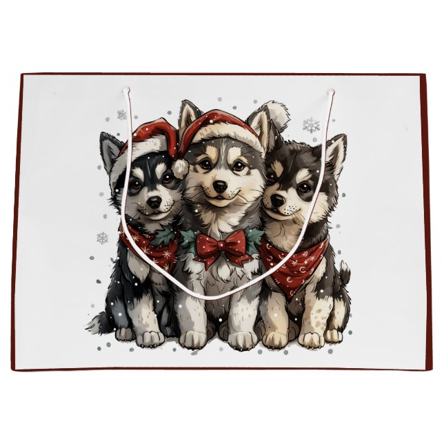 Christmas Husky Hogs Große Geschenktüte (Vorderseite)