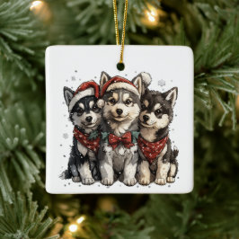 Christmas Husky Hogs Keramikornament