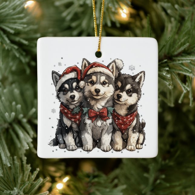 Christmas Husky Hogs Keramikornament (Baum)