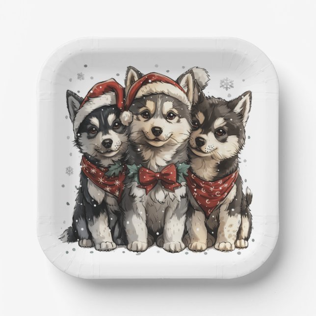 Christmas Husky Hogs Pappteller (Vorderseite)