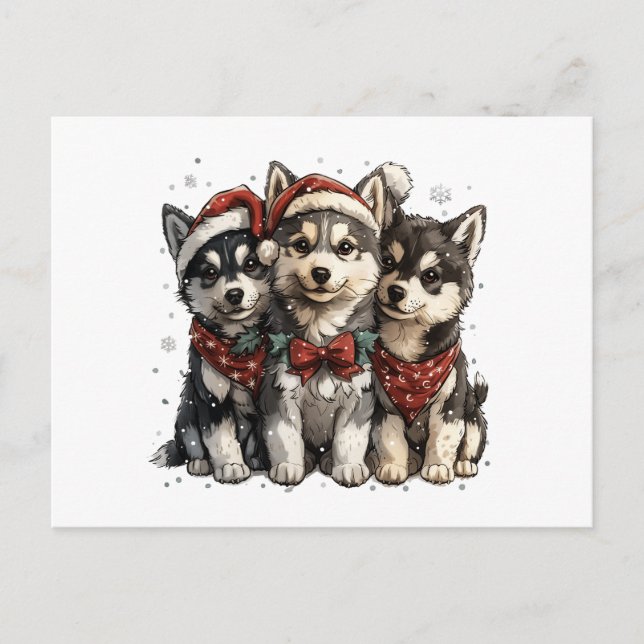 Christmas Husky Hogs Postkarte (Vorderseite)