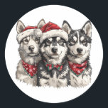 Christmas Husky Hogs Runder Aufkleber<br><div class="desc">Niedliche Abbildung des Spitz-Hundes,  der zu Weihnachten verkleidet war. Ideal für Hundeliebhaber oder Hundeeltern während der Ferienzeit.</div>