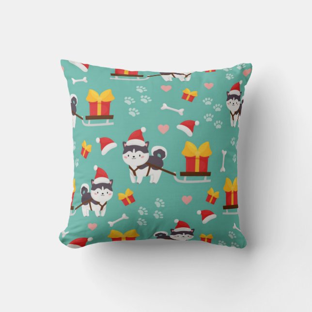Christmas Husky Pattern Kissen (Vorderseite)