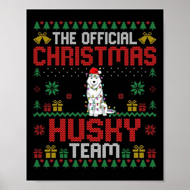 Christmas Husky Team - Husky mit Weihnachtsmannmüt Poster (Vorne)