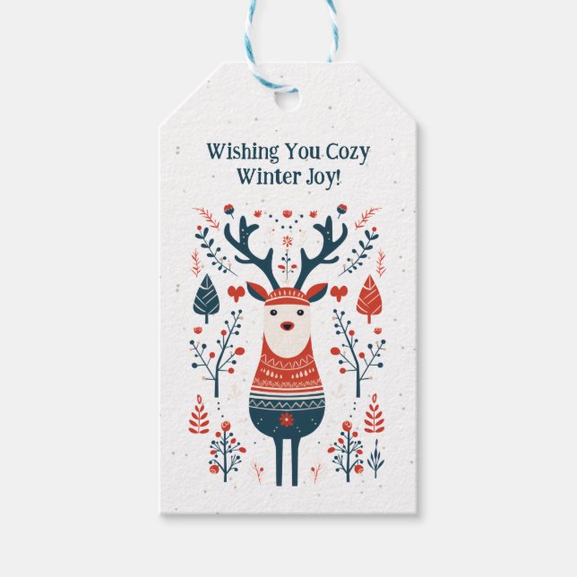 Christmas Hygge Cosy Winter Joy Deer Design Geschenkanhänger (Vorderseite)