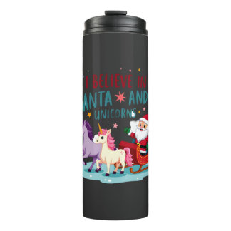 Christmas I Believe In Santa And Unicorns Funny Xm Thermosbecher