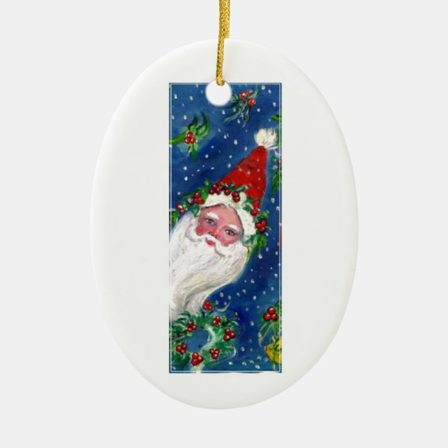 CHRISTMAS I LETTER / SANTA CLAUS MIT RED RIBBON KERAMIKORNAMENT (Vorne)