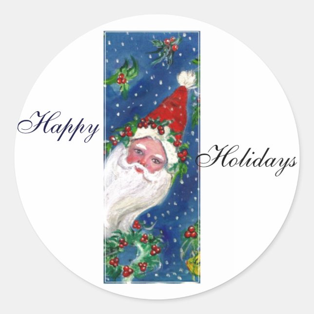 CHRISTMAS I LETTER / SANTA CLAUS MIT RED RIBBON RUNDER AUFKLEBER (Vorderseite)