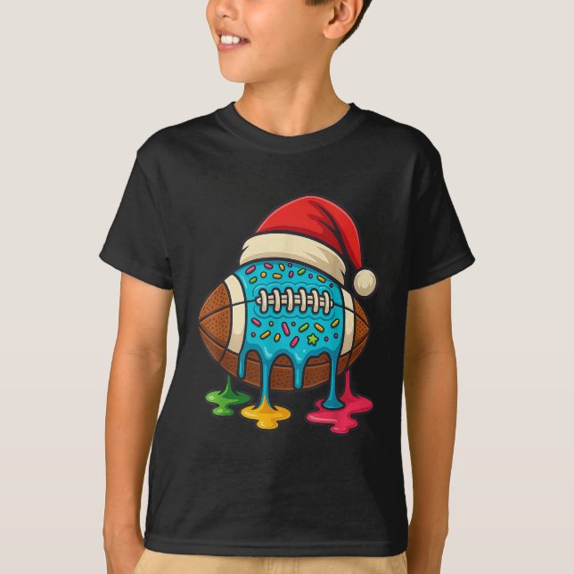Christmas Ice Cream Drip Boys Football Player Amer T-Shirt (Vorderseite)
