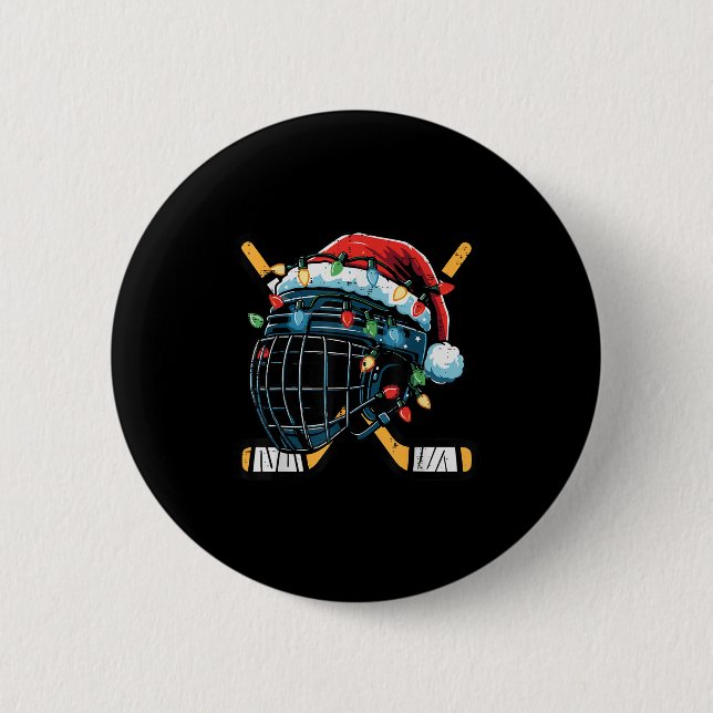 Christmas Ice Hockey Helmet Santa Xmas Men Boys Ki Button (Vorderseite)