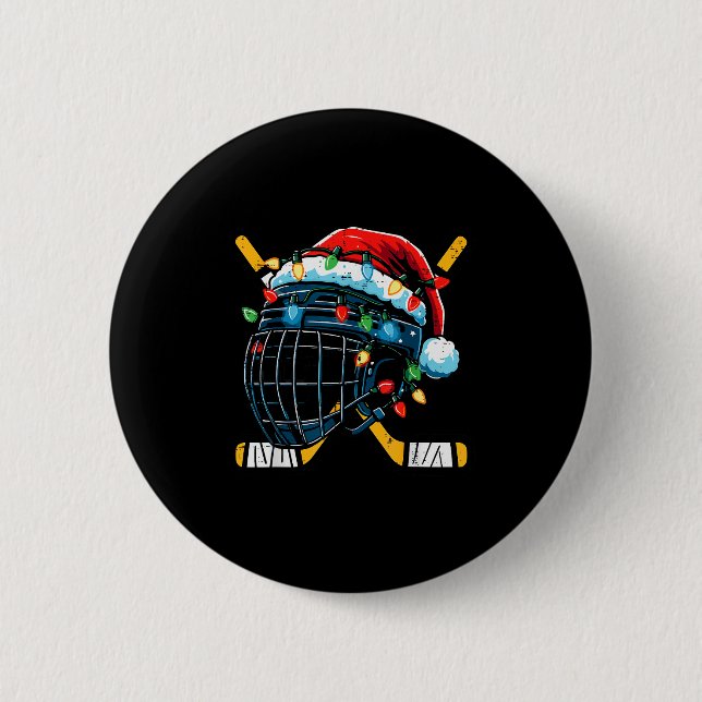 Christmas Ice Hockey Helmet Santa Xmas Men Boys Ki Button (Vorderseite)