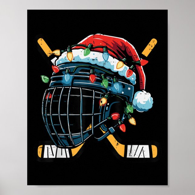 Christmas Ice Hockey Helmet Santa Xmas Men Boys Ki Poster (Vorne)