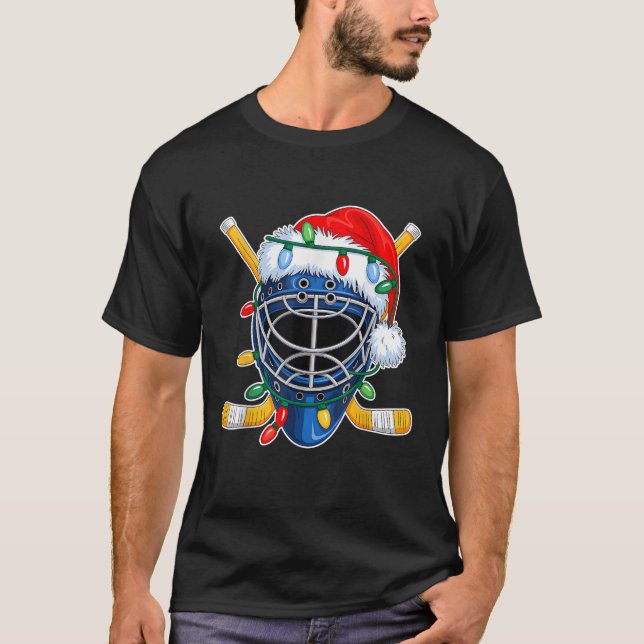 Christmas Ice Hockey Helmet Santa Xmas Men Boys Ki T-Shirt (Vorderseite)