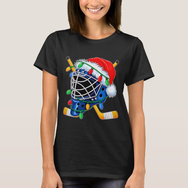 Christmas Ice Hockey Helmet Santa Xmas Men Boys Ki T-Shirt (Vorderseite)