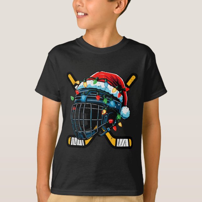 Christmas Ice Hockey Helmet Santa Xmas Men Boys Ki T-Shirt (Vorderseite)