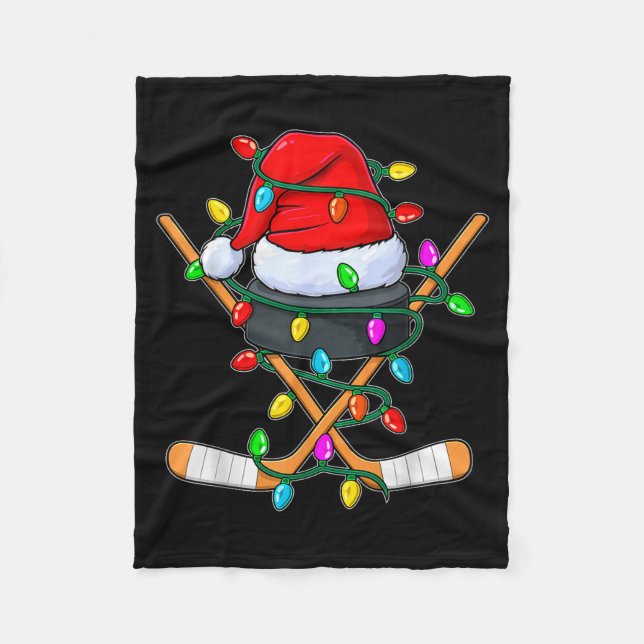Christmas Ice Hockey Player Santa Hat Xmas Men Boy Fleecedecke (Vorderseite)