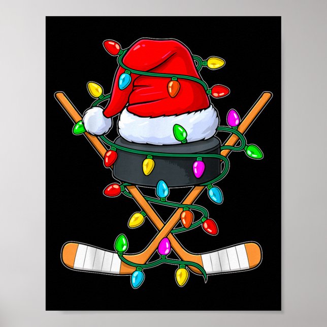Christmas Ice Hockey Player Santa Hat Xmas Men Boy Poster (Vorne)