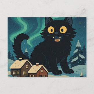 Christmas Icelandic Yule Cat with Northern Lights Postkarte