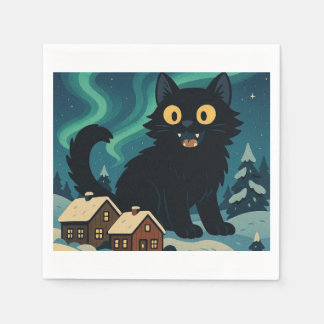 Christmas Icelandic Yule Cat with Northern Lights Serviette