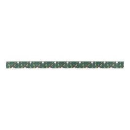 Christmas Icon Pattern Ribbon on Forest Green Satinband