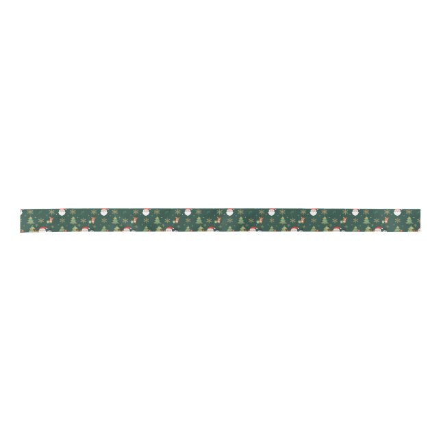 Christmas Icon Pattern Ribbon on Forest Green Satinband (Vorderseite)