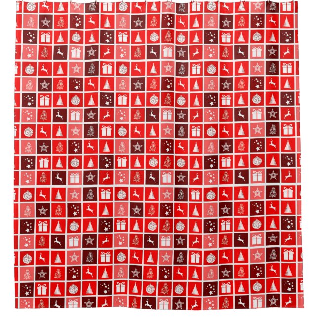Christmas Icon Red Squares Holiday Art Classic Duschvorhang (Vorderseite)