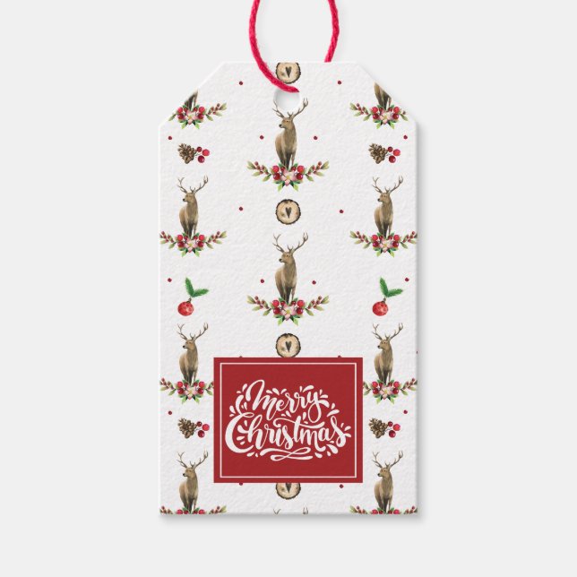 Christmas Idyll Deer Pattern Personalisiert Geschenkanhänger (Vorderseite)